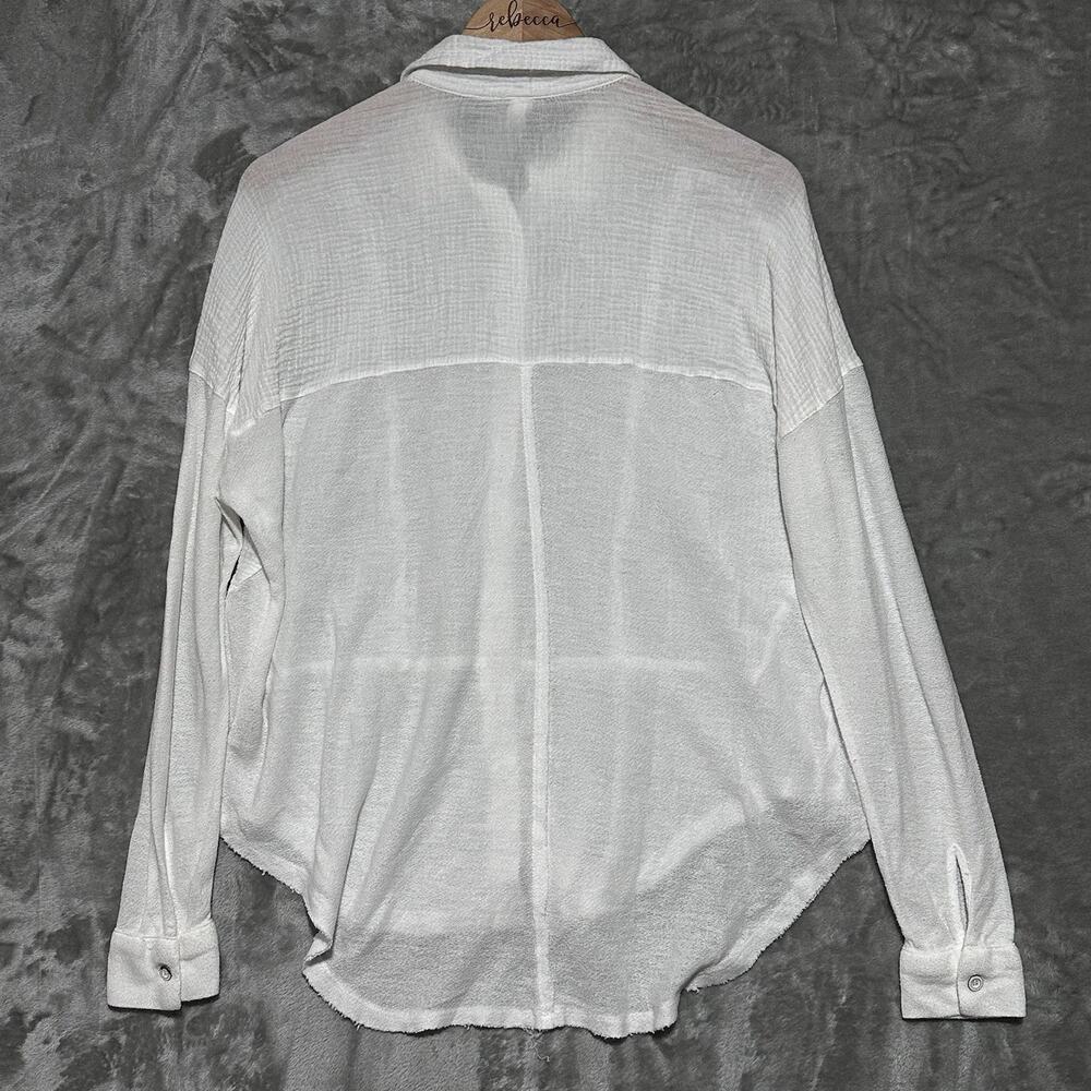 We The Free People White Gauze Cotton Button up Top Womens XS Frayed Boho Beachy - Picture 6 of 8